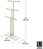 Umbra Trigem Hanging Jewelry Organizer Tiered Tabletop Countertop Free Standing Necklace Holder Display, 3, Brass/White