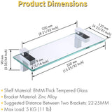 KES Bathroom Tempered Glass Shelf 14" 8MM-Thick Wall Mount Rectangular, Polished Chrome Bracket, BGS3201S35