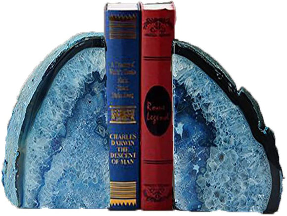 JIC Gem 3 to 4 Lbs Agate Bookends Dyed Blue Polished 1 Pair with Rubber Bumpers for Office Décor and Home Decoration