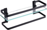 KES Bathroom Shelf Extra 8 MM-Thick Tempered Glass with Anodized Aluminum Towel Bar and Rail Storage Organizer Retangular Rustproof Wall Mount Black, A4127A-BK