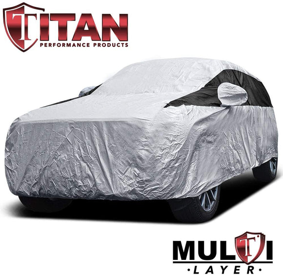 Premium Multi-Layer PEVA Mid-Size SUV Cover. Waterproof and UV Protective. Measures 206 Inches. Protective Lining, Driver-Side Zippered Opening, Tie-Down Straps