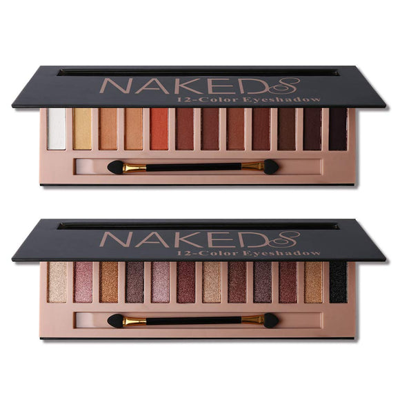 2Pcs Pro 12 Colors Naked Eyeshadow Makeup Palette - Shimmer Matte Pigmented Blendable Diamond Nude Natural Eye Shadow Pallet Kit with Brush(A+B)