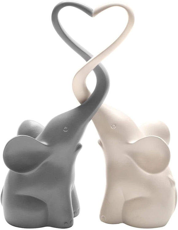 ART & ARTIFACT Two Piece Loving Elephants - Gray/White Intertwined Animal Pair Heart Sculpture, Home Decor Accent, Centerpiece