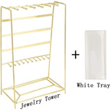 Jewelry Organizer, MORIGEM 5 Tier Jewelry Stand, Decorative Jewelry Holder Display with White Tray for Necklaces, Bracelets, Earrings & Rings, Gold