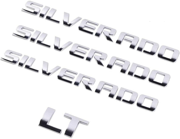 3 Pack Silverado Nameplate Plus Lt Letter Emblems 3D Logo Badge 1500 2500Hd 3500Hd Original Silverado Series (Chrome Silver)