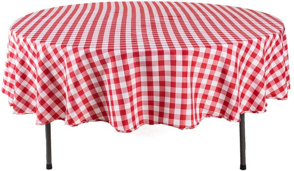 YRYIE 70 inch Round Buffalo Checkered Polyester Linen Gingham Table Cloths for Family Dinners or Gatherings,Parties,Holiday Dinner,Xmas,Kitchen Accessories,Red & White