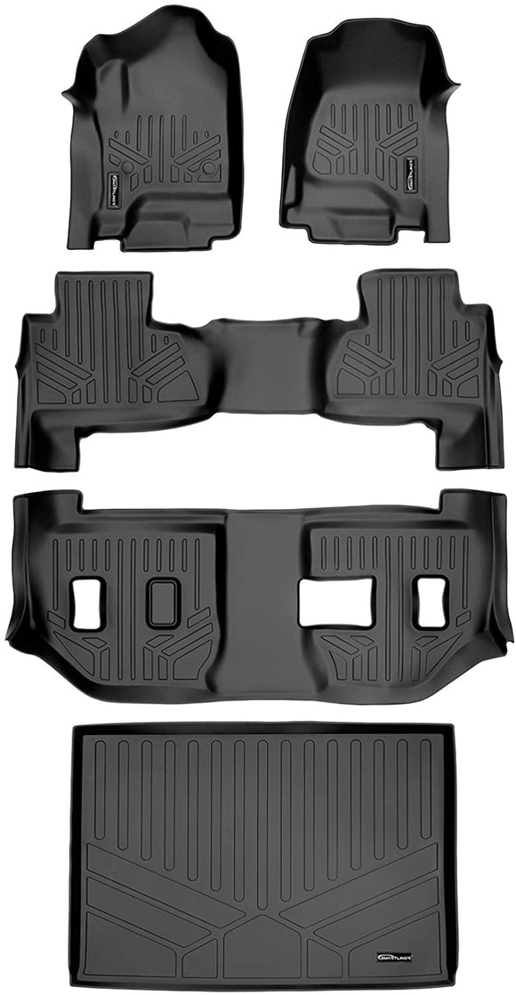 MAXLINER Floor Mats 3 Rows and Cargo Liner Behind 3rd Row Set Black for 2015-2018 Suburban/Yukon XL (with 2nd Row Bench Seat)