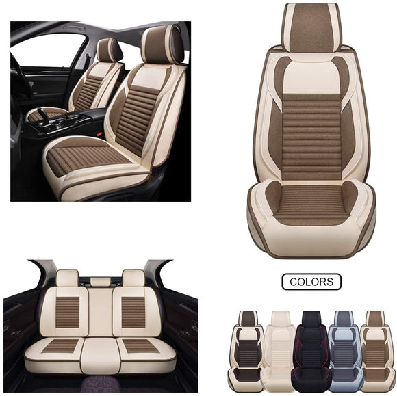 Fabric Wool Like Cloth Car Seat Covers, Linen Automotive Vehicle Cushion Cover for Cars SUV Pick-up Truck Universal Fit Set for Auto Interior Accessories (OS-013 Full Set, TAN&Coffee)