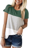 Round Neck Triple Color Block Stripe T-Shirt