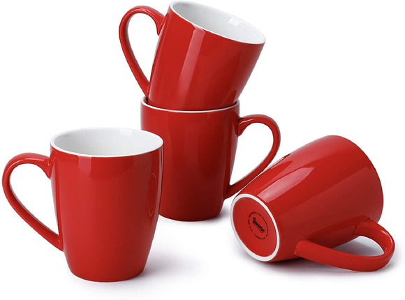 Sweese 601.404 Porcelain Mugs - 16 Ounce (Top to the Rim) for Coffee, Tea, Cocoa, Set of 4, Red