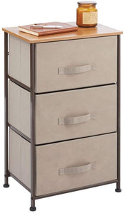 mDesign Vertical Dresser Storage Tower - Sturdy Steel Frame, Wood Top, Easy Pull Fabric Bins - Organizer Unit for Bedroom, Hallway, Entryway, Closets - Textured Print, 3 Drawers - Light Pink/Rose Gold