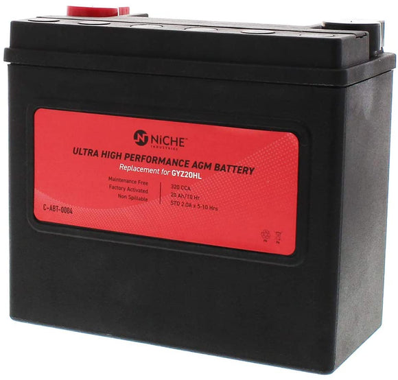 NICHE Battery for GYZ20HL AGM Sealed Maintenance Free 320CCA 12V Factory Activated ATV Motorcycle Honda Polaris Yamaha