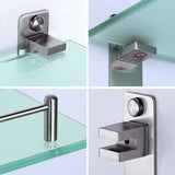 HOMEIDEAS Bathroom Tempered Glass Shelf Wall Mounted -14 Inch 2 Tier Brushed Nickel Rustproof SUS304 Stainless Steel Frosted Glass Shelf