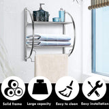 TANGKULA Wall Mount 2 Tier Bathroom Shelf with Towel Bars, 18"W X 10"D X 22"H, Chrome Bathroom Shelf, Home Toilet Double Layer Storage Shelf, Rustproof Chrome Shelf, Towel Shelf