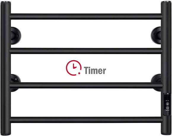 JSLOVE Towel Warmer 4 Bars with Built-in Timer Wall Mounted Electric Heated Towel Racks for Bathroom, Stainless Steel Hot Plug-in Bath Towel Heater, Matte Black