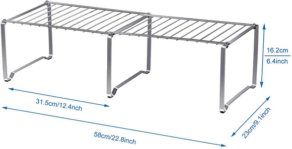 Toplife 2 in 1 Expandable Cabinet Shelf, Stainless Steel Kitchen Organizer Rack for Cabinet, Countertop, Pantry - Rustproof, Silver
