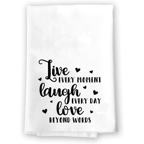 Farmhouse Rustic Kitchen Bathroom Decor | Live Every Moment Laugh Everyday Love Beyond Words | Decorative Microfiber Velour Fabric Hand Towel | Black White Vintage Home Theme Accessories | Dish Tea