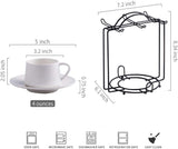 Espresso Cups with Saucers and Metal Stand Set of 6 4 oz Cappuccino Cups Teacup for Tea Party White