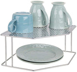 mDesign Rustic Decorative Metal Corner Shelf - 2 Tier Raised Storage Organizer for Kitchen Cabinet, Pantry, Shelf, Countertop - Holds Dishes, Baking Supplies, Canned Goods, Spices - Graphite Gray