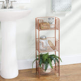 mDesign 3 Tier Vertical Standing Bathroom Shelving Unit, Decorative Metal Storage Organizer Tower Rack Center with 3 Basket Bins to Hold and Organize Bath Towels, Hand Soap, Toiletries - Copper