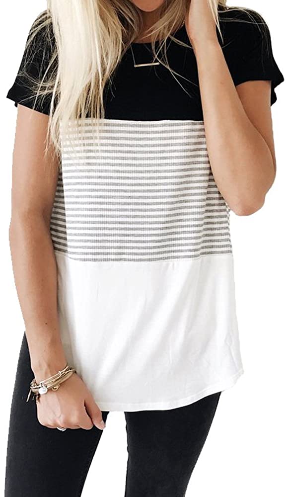 Round Neck Triple Color Block Stripe T-Shirt