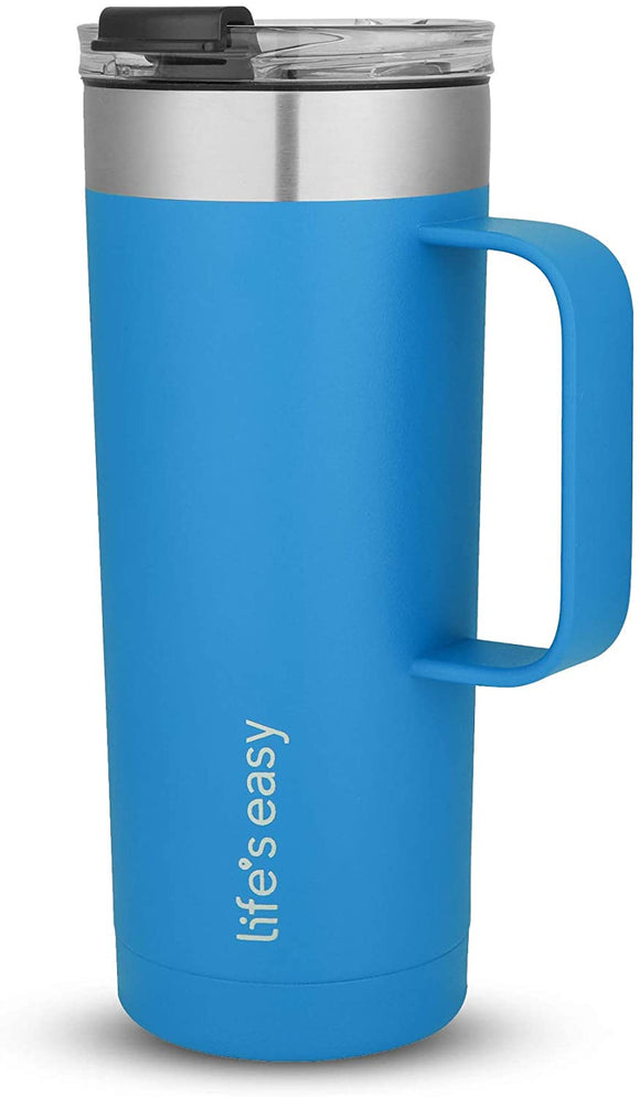 Life’s Easy - Stainless Steel Mug with Handle, Vacuum Insulated Mug for Hot and Cold Drink, Leak-Proof, Spill-Proof, Blue, 20 oz