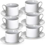 Klikel Tea Cups And Saucers Set - 6 Piece White Coffee Mug Set - 6 Inch Plates And 8.5oz Mugs - Cappuccino Cup And Saucer Set For Latte Café Mocha Espresso Bar