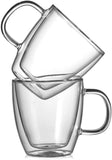 CnGlass Cappuccino Glass Mugs 8.1oz,Clear Coffee Mug Set of 2 Espresso Mug Cups,Double Wall Insulated Glass Mug with Handles(Latte Glasses,Tea)