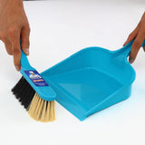MR. SIGA Dustpan and Brush Set, Pack of 2 Set, Blue & Grey