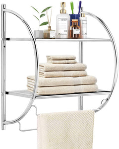TANGKULA Wall Mount 2 Tier Bathroom Shelf with Towel Bars, 18"W X 10"D X 22"H, Chrome Bathroom Shelf, Home Toilet Double Layer Storage Shelf, Rustproof Chrome Shelf, Towel Shelf
