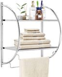 TANGKULA Wall Mount 2 Tier Bathroom Shelf with Towel Bars, 18"W X 10"D X 22"H, Chrome Bathroom Shelf, Home Toilet Double Layer Storage Shelf, Rustproof Chrome Shelf, Towel Shelf