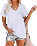 Womens V Neck T Shirts Short Sleeve Summer Tops with Pocket