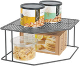 mDesign Rustic Decorative Metal Corner Shelf - 2 Tier Raised Storage Organizer for Kitchen Cabinet, Pantry, Shelf, Countertop - Holds Dishes, Baking Supplies, Canned Goods, Spices - Graphite Gray