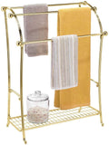 mDesign Large Freestanding Towel Rack Holder with Storage Shelf - 3 Tier Metal Organizer for Bath & Hand Towels, Washcloths, Bathroom Accessories - Bronze/Warm Brown