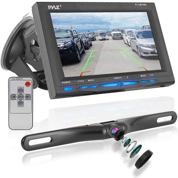 Rear View Backup Car Camera - Screen Monitor System w/ Parking and Reverse Assist Safety Distance Scale Lines, Waterproof & Night Vision, 7