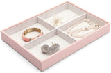Vlando Stackable Jewelry Tray - Faux Leather Multi-purpose Multi-Layer Jewelry Accessories Earring Necklace Bracelet Rings Display Storage and Organizer for Desktop Drawer, 4-Layer w/Lid, Pink