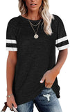 Womens Summer Tunic T Shirts Short Sleeve Color Block Striped Casual Loose Tops