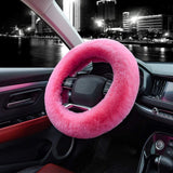 Valleycomfy Fuzzy Steering Wheel Cover, Faux Wool Fluffy Steering Wheel Covers for Women, Universal 15 inch Pink