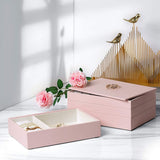Vlando Stackable Jewelry Tray - Faux Leather Multi-purpose Multi-Layer Jewelry Accessories Earring Necklace Bracelet Rings Display Storage and Organizer for Desktop Drawer, 4-Layer w/Lid, Pink