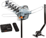 FiveStar Outdoor HD TV Antenna Strongest Up to 150 Miles Long Range with Motorized 360 Degree Rotation, UHF/VHF/FM Radio Infrared Remote Control with Mounting Pole & 40FT RG6 Coax Cable Support 2 TVs