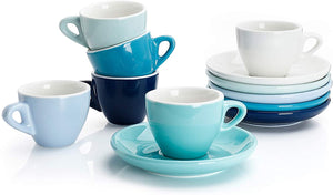 Sweese 403.003 Porcelain Cappuccino Cups with Saucers - 6 Ounce for Specialty Coffee Drinks, Latte, Cafe Mocha and Tea - Set of 6, Cool Assorted Colors