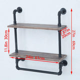Industrial Bathroom Shelves Wall Mounted 2 Tiered,Rustic 24in Pipe Shelving Wood Shelf with Towel Bar,Farmhouse Towel Rack,Metal Floating Shelves Towel Holder,Iron Distressed Shelf Over Toilet