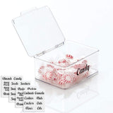 mDesign Plastic Stackable Kitchen Pantry Cabinet/Refrigerator Food Storage Container Box, Attached Lid - Organizer for Coffee, Tea, Packets, Snack Bars - 3 Inches Tall, Includes 32 Labels - Clear