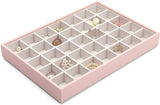 Vlando Stackable Jewelry Tray - Faux Leather Multi-purpose Multi-Layer Jewelry Accessories Earring Necklace Bracelet Rings Display Storage and Organizer for Desktop Drawer, 4-Layer w/Lid, Pink