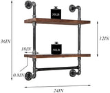 Industrial Pipe Shelf Rustic Wall Shelves with Towel Bar 24" Towel Racks for Bathroom 2-Layer Wood Hanging Shelving