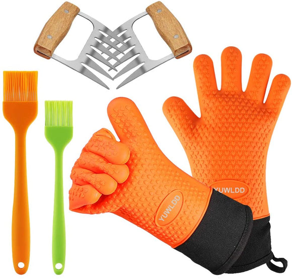 YUWLDD BBQ Gloves Plus Meat Shredder Claws and Silicone Brush- Grill Accessories/Smoker Accessories (Gloves+Claws) (Gloves+Claws+Brush)