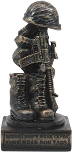 Ebros Patriotic Fallen Soldier Memorial Statue 8" Tall Military Rifle Helmet Boots Dog Tag Sculpture for Desktop Shelves Office Study Table Home Decor Figurine