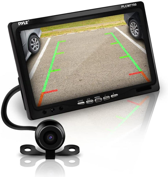 Pyle Backup Rear View Car Camera Screen Monitor System - Parking & Reverse Safety Distance Scale Lines, Waterproof, Night Vision, 170° View Angle, 7