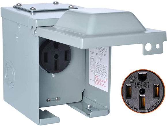 50 Amp Power Outlet Box Nema 14 50R Receptecle 125/250 Volt Waterproof Lockable Outlet Electric Box, RV Accessoriesfor RV Camper Travel Trailer Electric Car, ETL Listed.