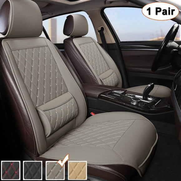 Black Panther 1 Pair Luxury PU Leather Front Car Seat Covers Protectors Pads with Lumbar Supports, Universal Fit 95% Vehicles - Gray